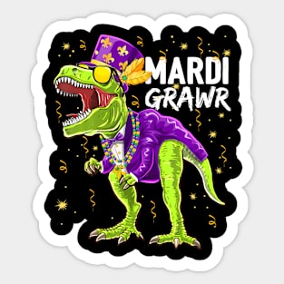 Mardi Grawr T Rex Dinosaur Mardi Gras Bead Costume Kids Sticker